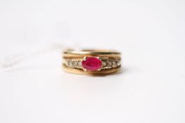 Ruby & Diamond Ring, 18ct yellow gold, size M, 4.5g.