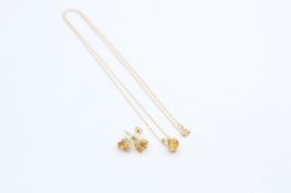2 x 14ct gold gemstone & diamond pendant necklace & stud earrings set (1.9g)