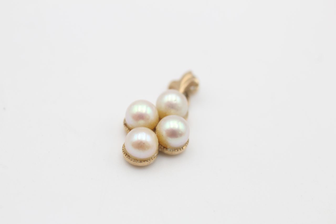 3 x 9ct gold vintage pearl pendant & paired drop earrings (6.8g) - Image 3 of 4