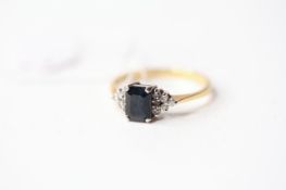 Sapphire & Diamond Ring, stamped 18ct yellow gold, size M, 2.52g.