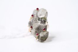 Crystal & Ruby Ring, 9ct gold, size Q, please note crystal is loose in setting.