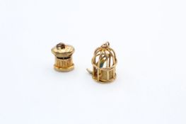 2x 9ct gold bird cage & post box pendants (4.2g)