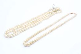 2x 9ct gold clasp pearl & faux pearl necklaces (57.6g)