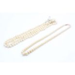 2x 9ct gold clasp pearl & faux pearl necklaces (57.6g)