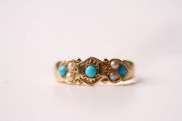 Turquoise & Pearl Victorian Ring, size O1/2, 1.9g.
