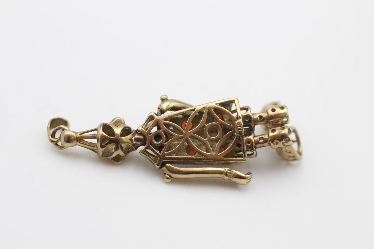 9ct gold diamond & garnet articulated clown pendant (4.6g) - Image 4 of 4