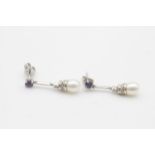 9ct gold cultured pearl & iolite drop earrings (2.9g)