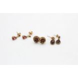 3 x 9ct gold gemstone earrings inc. garnet, cluster, studs (5.7g)