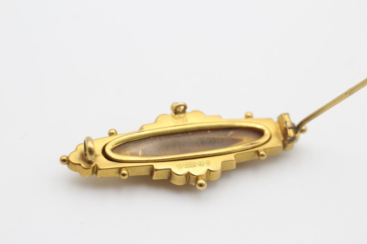 9ct gold antique Victorian diamond & red composite stone Etruscan brooch (3g) - Image 5 of 5