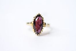 Marquise Cut Amethyst Ring, 18ct yellow gold, size M, 4.4g.