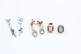 3 x 9ct gold gemstone earrings inc. opal, topaz, white gold (4.7g)