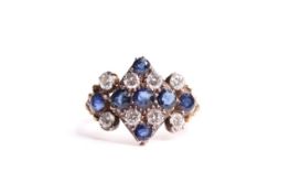 Victorian Sapphire & Diamond Shaped Ring, 18ct yellow gold, size M1/2.