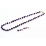 9ct gold vintage amethyst beads necklace & drop earrings set (21.3g)