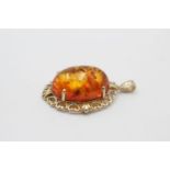 9ct gold vintage amber heart bordered pendant (2.5g)