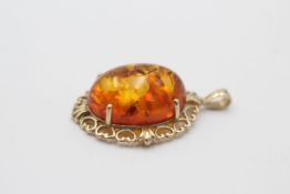 9ct gold vintage amber heart bordered pendant (2.5g)