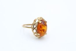 9ct gold vintage amber soliaire knot bordered ring (2.5g)