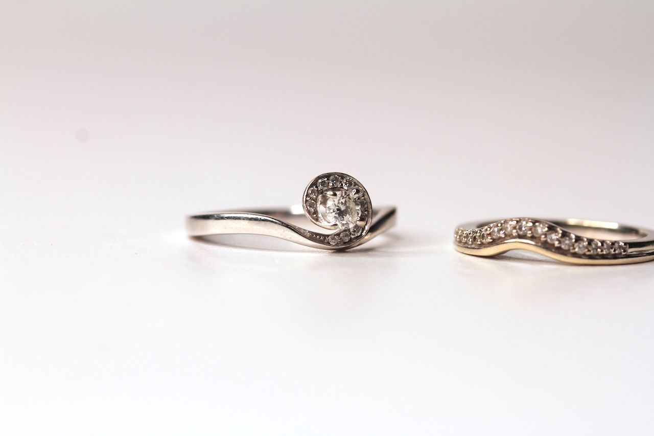 2 x Diamond Rings, ring 1 set with a round brilliant cut diamond, 4 claw set, surrounded by 11 round - Image 2 of 3