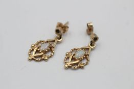 14ct gold vintage opal solitaire openwork drop earrings (2.2g)