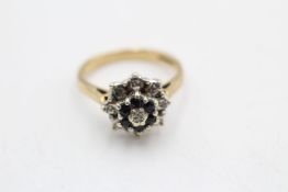 9ct gold vintage sapphire & diamond cluster ring (3g)