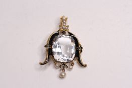 Enamel & White Topaz Victorian Pendant Only, 18ct yellow gold, approximately 49 x 38mm.