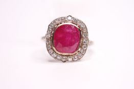 Deco Ruby Cluster Ring, ruby approximately 2.95ct, size N.