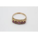 9ct gold vintage ruby five stone gypsy setting ring (1.7g)