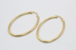 9ct gold long oval hoop earrings (3.3g)