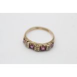 9ct gold ruby & diamond seven stone gypsy setting ring (2g)