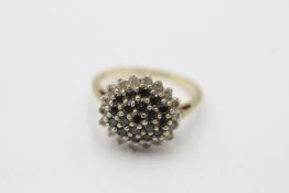 9ct gold black & clear diamond cluster ring (4g)