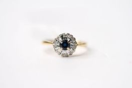 Sapphire & Diamond Ring, stamped 18ct yellow gold, size M, 2.8g.