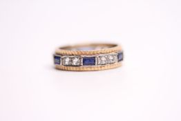 Blue & White Stone Eternity Ring, 9ct gold, size N.