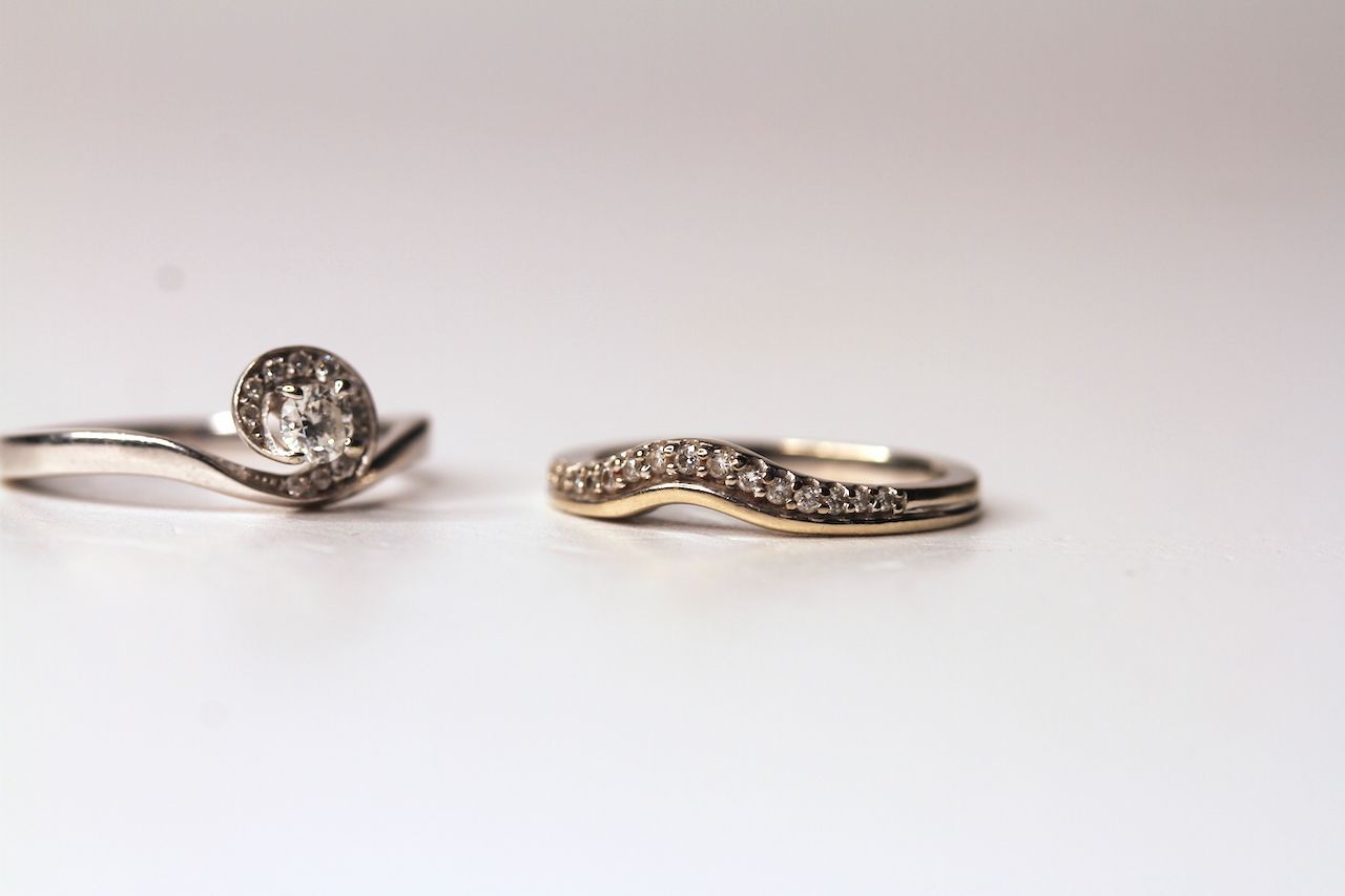 2 x Diamond Rings, ring 1 set with a round brilliant cut diamond, 4 claw set, surrounded by 11 round - Image 3 of 3