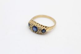 9ct gold sapphire & diamond seven stone gypsy setting ring (3g)