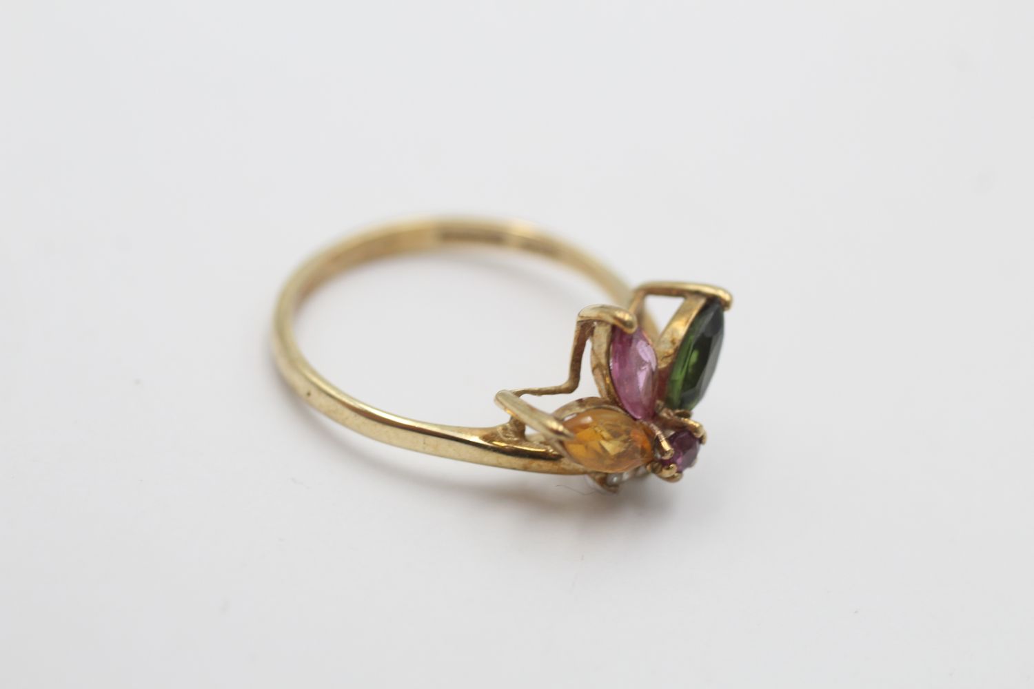 9ct gold vintage ruby, citrine, orange tourmaline & diamond floral dress ring (1.8g) - Image 4 of 5