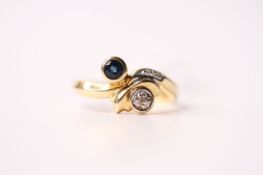 Sapphire & Diamond Twist Ring, 18t yellow gold, size N, 4g.