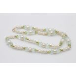 14ct gold clasp and beads pearl, peridot & aquamarine single strand necklace (17.2g)