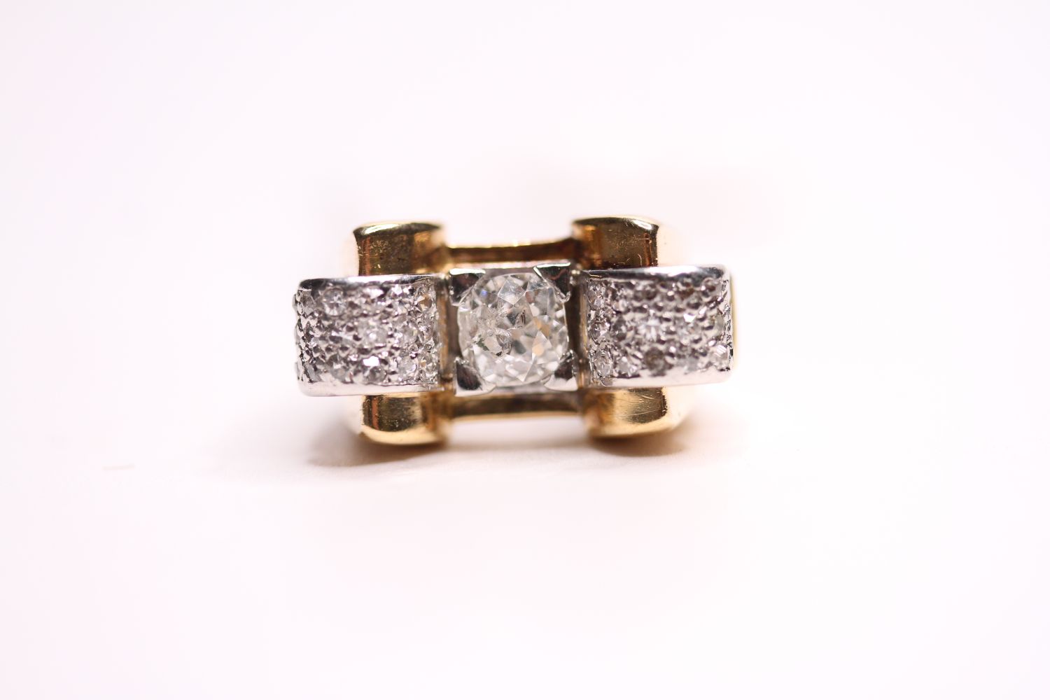 French Diamond Scroll Top Ring, size K.