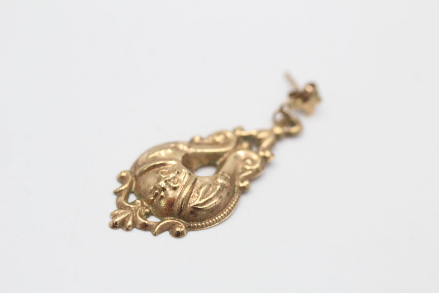 9ct gold vintage ornate openwork drop earrings (1.1g) - Image 4 of 5
