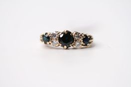 Sapphire & Diamond Ring, stamped 9ct yellow gold, size N.
