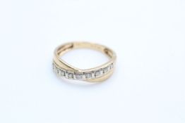 9ct gold diamond nine stone crossover ring (2g)