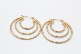 9ct gold large triple hoop earrings (2.2g)