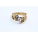 9ct gold vintage clear stone five stone twist setting rope textured ring (2.7g)