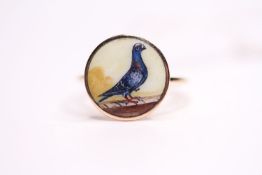 Enamel Pigeon Ring, 15ct gold, size S1/2.