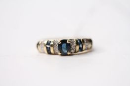 Diamond & Sapphire Ring, 14ct yellow gold, size J1/2, 2.8g.