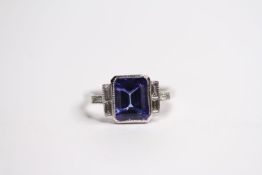 Tanzanite & Baguette Cut Diamond Ring, bezel set, tanzanite approximately 2.60ct, diamonds