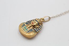 9ct gold enamelled paraoh Tutankhamun pendant necklace by UNOAERRE (1.8g)