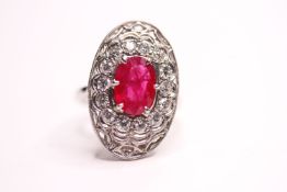 Burma Ruby Ring W/CGL Certificate, no indication of heat treatment, 5.81ct oval burma ruby, size R.