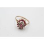 9ct gold vintage ruby & diamond cluster ring - as seen (2.4g)