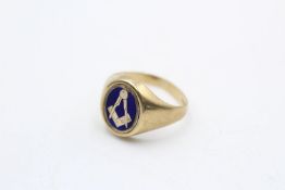 9ct gold vintage lapis lazuli masonic square & compass signet ring (4.2g) size O