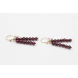 9ct gold vintage garnet beads double drop earrings (4.3g)